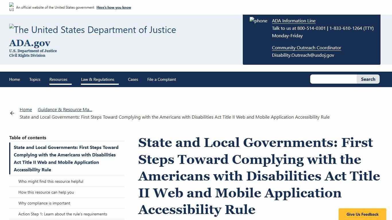 State and Local Governments: First Steps Toward Complying with the Americans with Disabilities Act Title II Web and Mobile Application Accessibility Rule ADA.gov